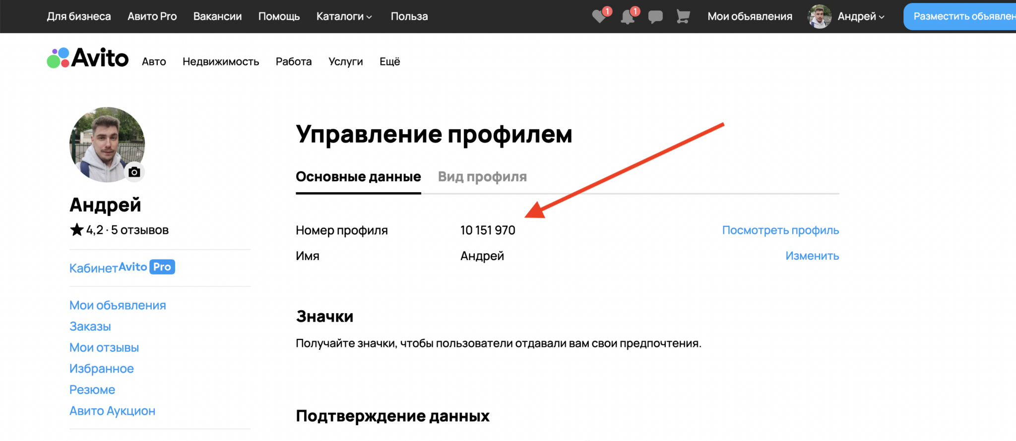 Авито про аккаунт